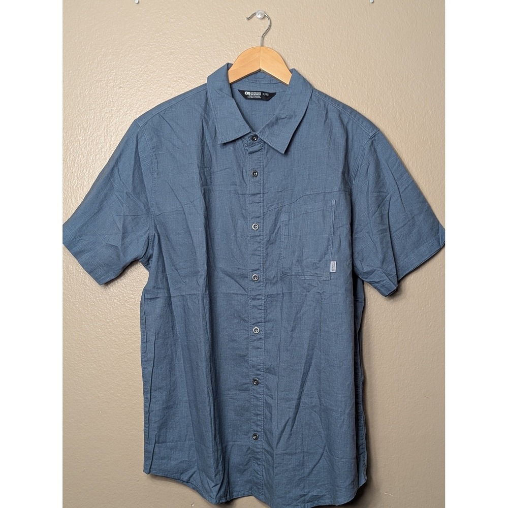Outdoor Research Button Down Shirt Men XL Blue Gorpcore Hemp Organic Cotton